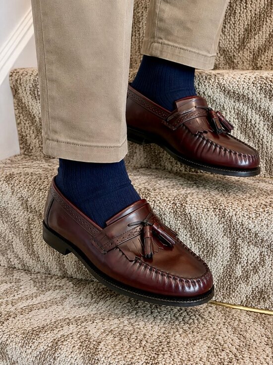 Men\'s Bass Classic Preppy Kiltie Tassel Leather Loafers Shoes in Wine Size 9 D main image 7